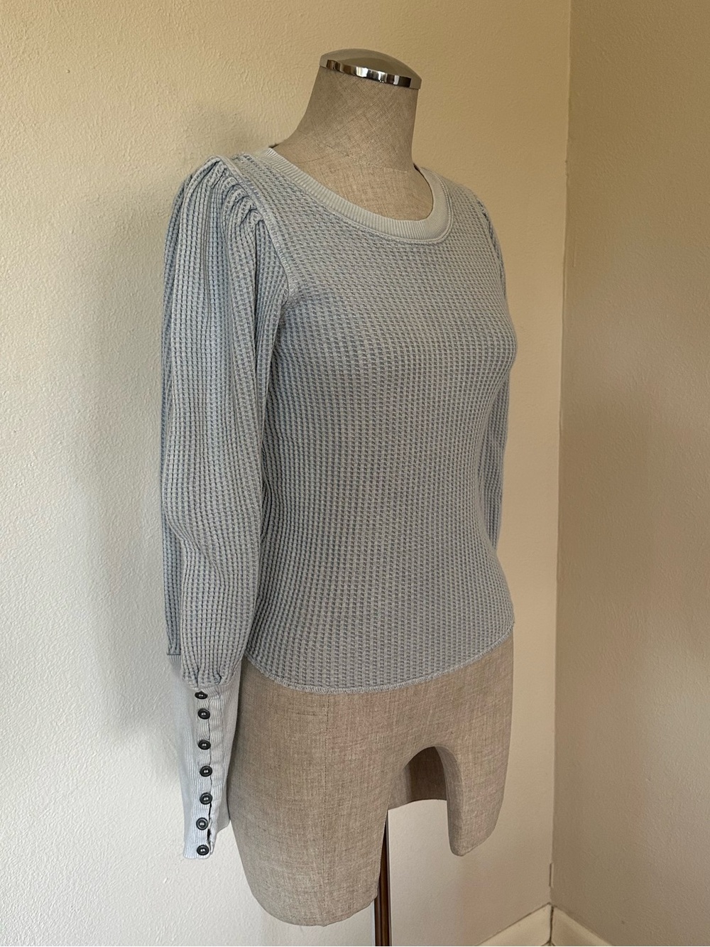 Free People One Wesley Thermal Top long sleeve Baby Blue Woman's XS - Picture 6 of 10